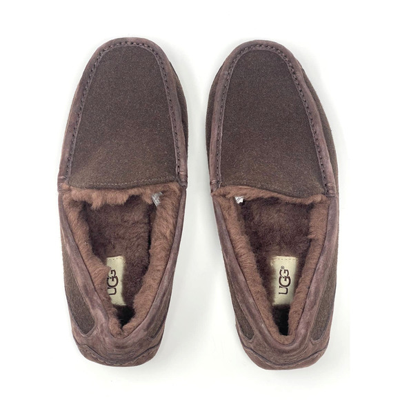 UGG Ascot Australia Slippers Mens 9 Wool Lined Brown House Shoes Loafers 3233 - Picture 5 of 7